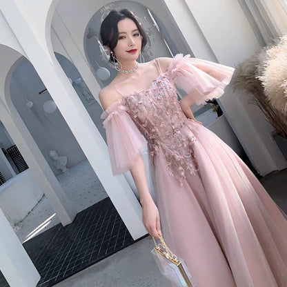 Pink bridesmaid dress 2019 new winter long section annual party evening dress skirt female sisters group girlfriends wedding dress was thin