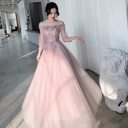 Pink bridesmaid dress 2019 new winter long section annual party evening dress skirt female sisters group girlfriends wedding dress was thin