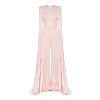 Pink evening dress new high-end atmospheric annual conference jumpsuit ladies show stage evening dress long temperament