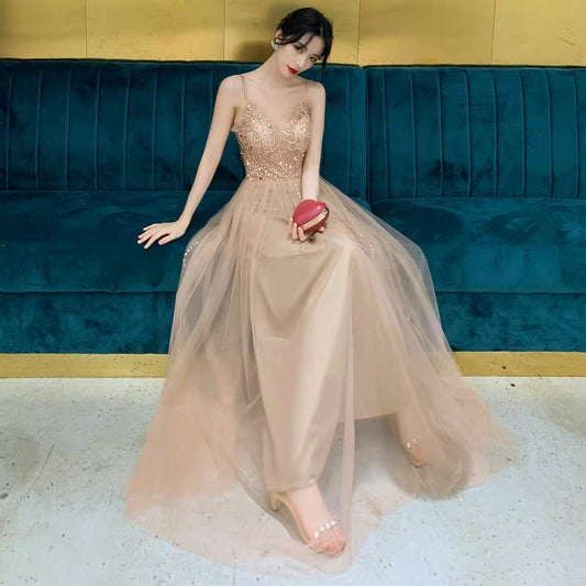 Banquet dress female long section new temperament champagne color noble birthday party dress dress host