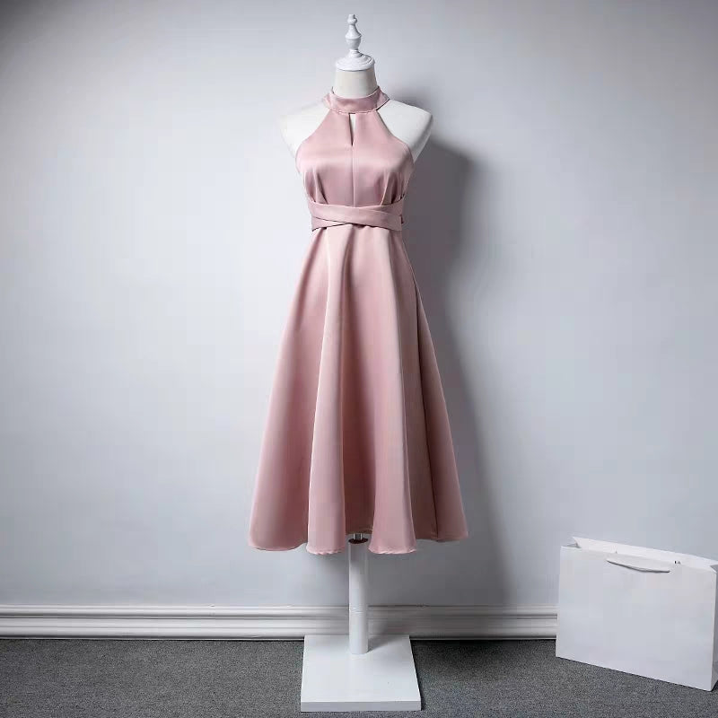 Bridesmaid dress middle long skirt evening dress series pink banquet annual meeting waist dress skirt dress