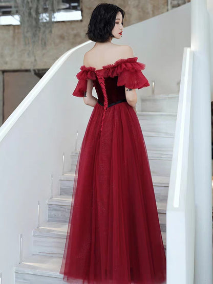 Toast clothing bride 2019 winter wine red word shoulder noble temperament host wedding evening dress skirt long section