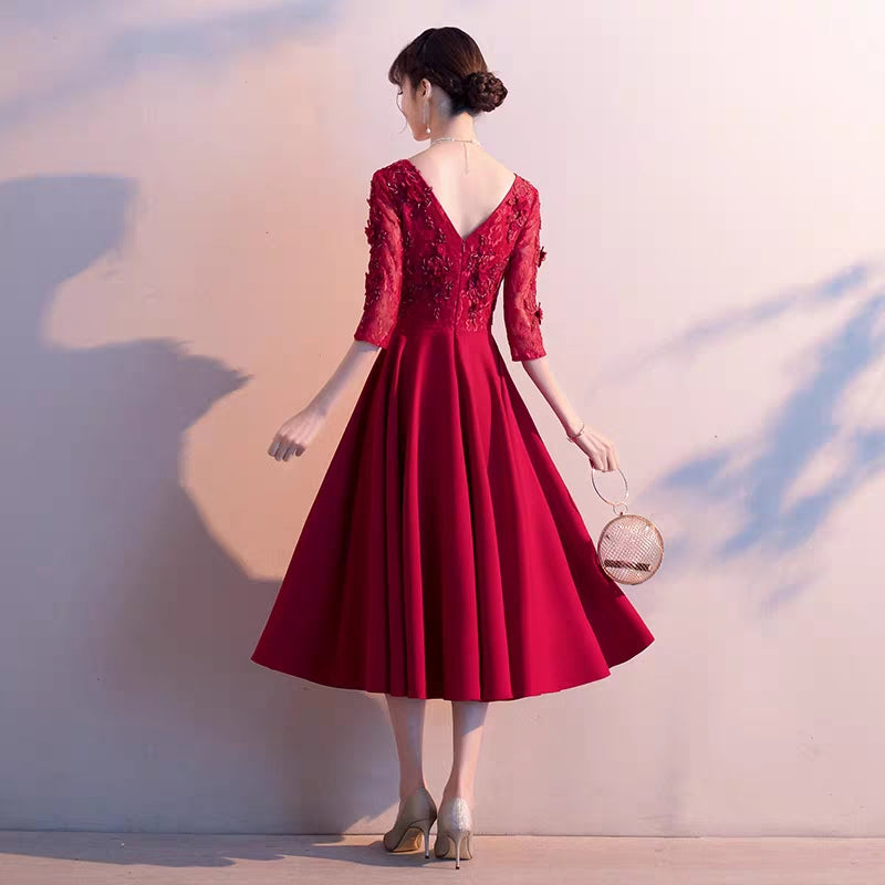 Chinese toast bride new spring summer long-sleeved classic Chinese wind red long wedding dress dress woman
