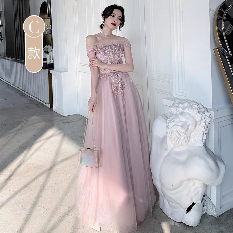 Pink bridesmaid dress 2019 new winter long section annual party evening dress skirt female sisters group girlfriends wedding dress was thin
