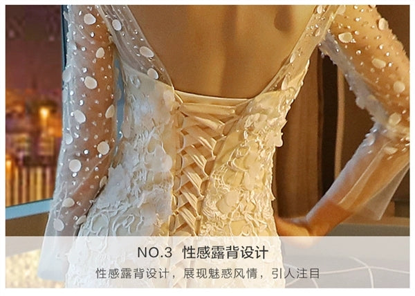 Summer new vibrato net red wedding dress cover thick arm word shoulder fishtail skirt small tail wedding clothes women