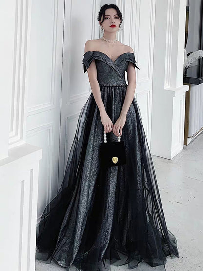 Banquet Air Field Queen's Black Evening Dress New High-end High-end Textured Temperament Long-Look Host