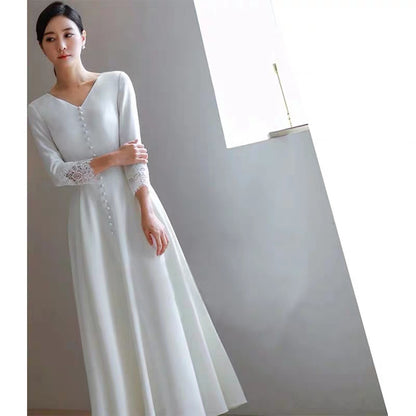 French light wedding dress new bride travel photography satin forest super fairy dream long sleeves thin simple evening dress