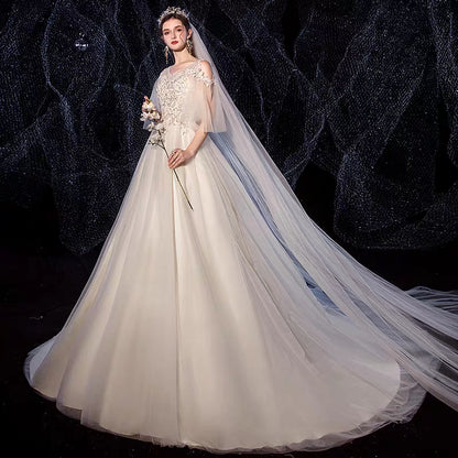 Light Master Wedding Dress New Bride Sen Super Super Fantasy Korean Trailing Out Covering Thick Arms Simple Women