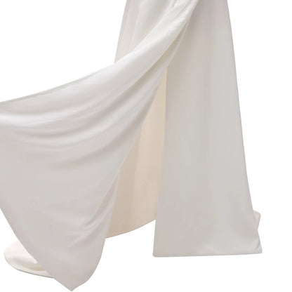 Long sleeve simple satin chiffon bridal wedding dress gown
