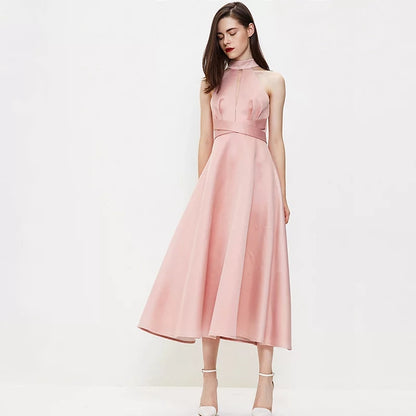 Bridesmaid dress middle long skirt evening dress series pink banquet annual meeting waist dress skirt dress