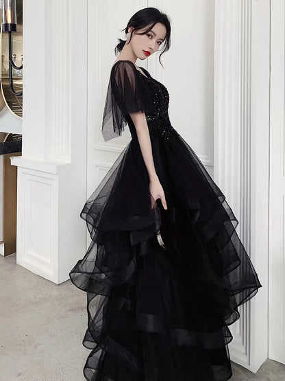Black banquet evening dress dress big temperament high texture gas field Queen hosts birthday 18-year-old adult
