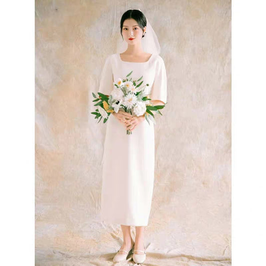 Korean light wedding dress new temperament square collar simple dress small everyday can wear a skinny dress summer