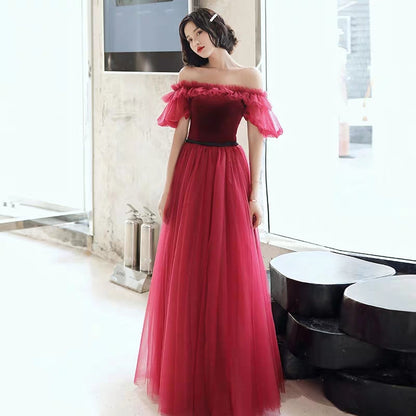 Toast clothing bride 2019 winter wine red word shoulder noble temperament host wedding evening dress skirt long section