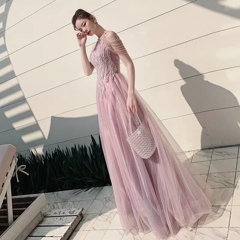 Fairy evening dress female temperament high-end 2019 new noble ladies banquet annual meeting pink dress fairy
