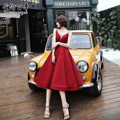 Banquet bride toast dress wedding new sling red strap long small small back door suit