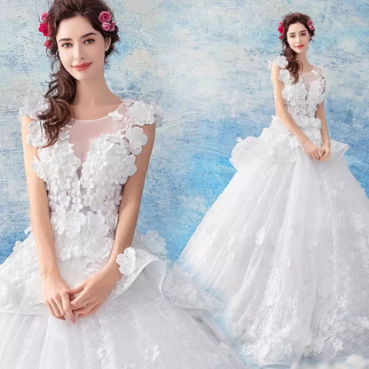 Spring and Summer new gentle fairy three-dimensional flower big tail bride wedding dress 1618