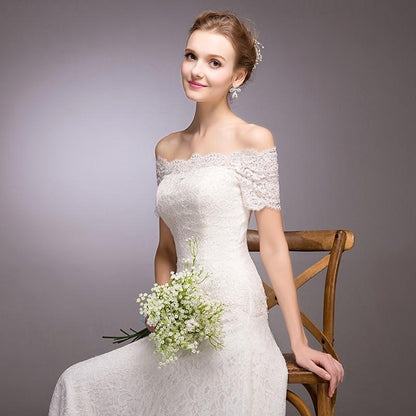 New wedding dress with a shoulder-length drag tail show thin simple retro lace wedding bride Korean-style body-style sling straps