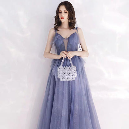Banquet evening dress long section new strap small trailing noble temperament party host dress female dress
