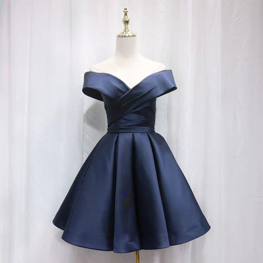 New Fashion Elegant Satin One Word Annual Meeting party banquet graduation adult ceremony blue evening dress female