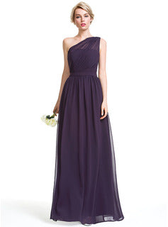 A-Line One-Shoulder Floor-Length Chiffon Bridesmaid Dress With Ruffle Long Bridesmaid Dresses