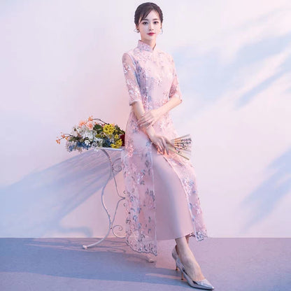 Girl cheongsam autumn and winter long long-sleeved 2019 new improved version of elegant and thin fishtail dress skirt female Chinese style