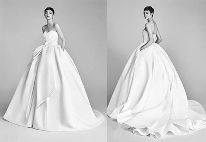Wipe chest high waist temperament satin wedding dress out of the main yarn bride wedding simple drag tail show thin wedding dress 2020