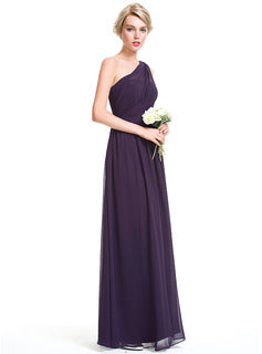 A-Line One-Shoulder Floor-Length Chiffon Bridesmaid Dress With Ruffle Long Bridesmaid Dresses