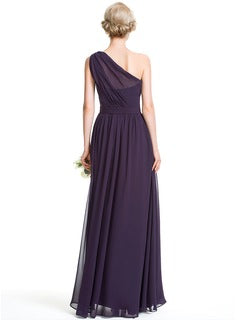 A-Line One-Shoulder Floor-Length Chiffon Bridesmaid Dress With Ruffle Long Bridesmaid Dresses