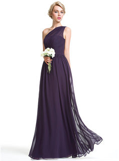 A-Line One-Shoulder Floor-Length Chiffon Bridesmaid Dress With Ruffle Long Bridesmaid Dresses