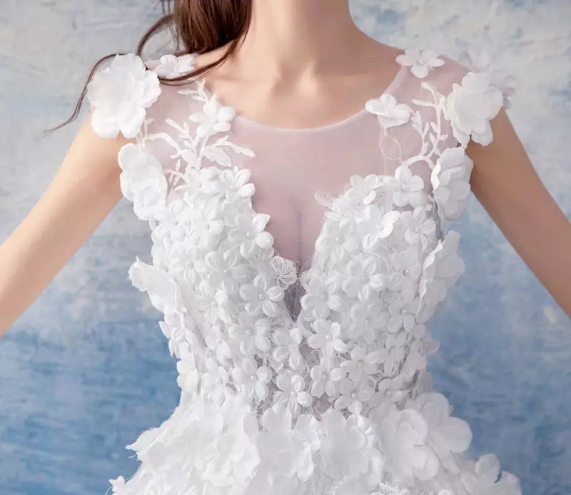 Spring and Summer new gentle fairy three-dimensional flower big tail bride wedding dress 1618