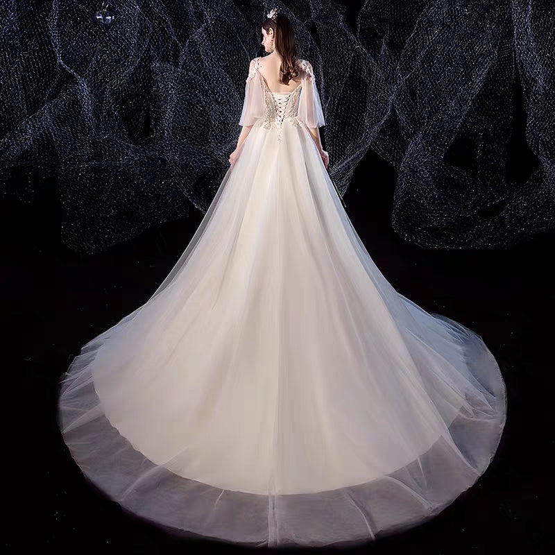 Light Master Wedding Dress New Bride Sen Super Super Fantasy Korean Trailing Out Covering Thick Arms Simple Women