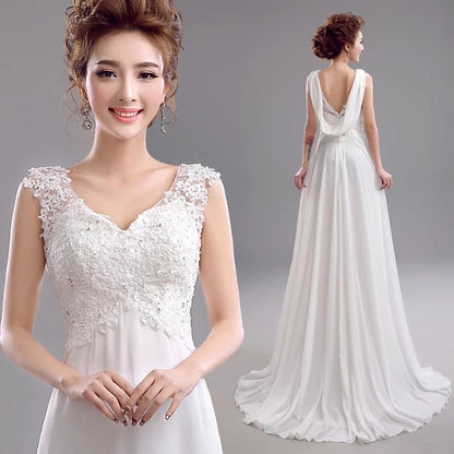 Luxury Lace Deep V-neck Backless Korean Fishtail Trailing Bride Wedding DressNew Spring 1910