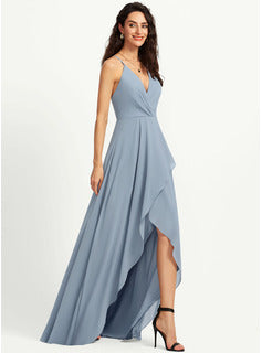 A-Line V-neck Asymmetrical Bridesmaid Dress High-Low Bridesmaid Dresses