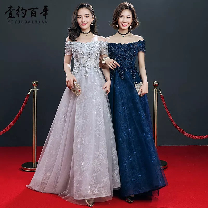 Dress new noble elegant banquet party performance dress long host evening dress skirt word shoulder
