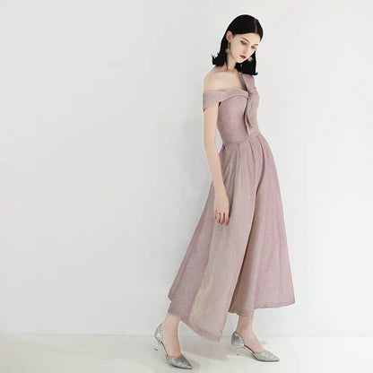 Evening dress new simple generous engagement dress starry pink fairy high-end atmosphere elegant