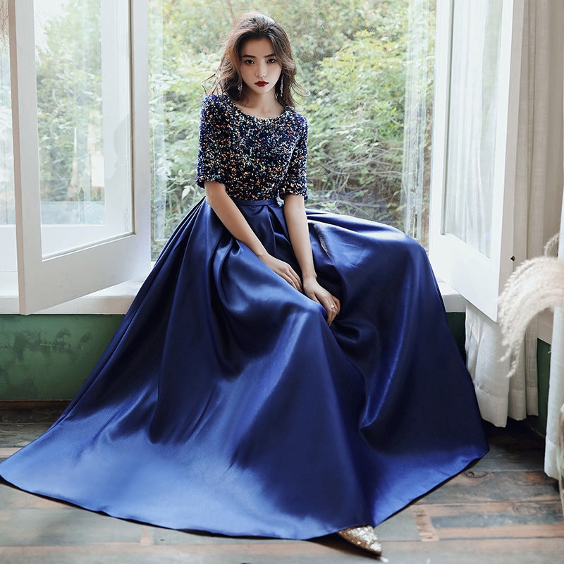 New Blue Birthday Party Dress Long Host Dinner Evening Dress Thin Wome Ame_handmadesg New Blue Birthday Party Dress Long Host Dinner Evening Dress Thin Wome Ame_handmadesg