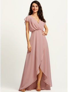 A-Line V-neck Asymmetrical Bridesmaid Dress With Split Front High-Low Bridesmaid Dresses