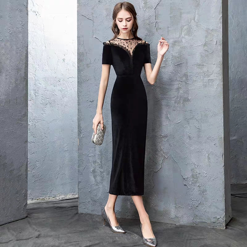 Evening dress female new ladies party dress evening party party was thin black dress skirt short