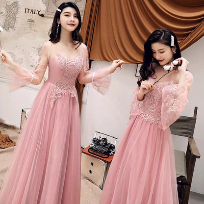 Bridesmaid clothing women 2019 new autumn and winter sisters skirt group net red vibrato with the same pink fairy temperament long section Korean version