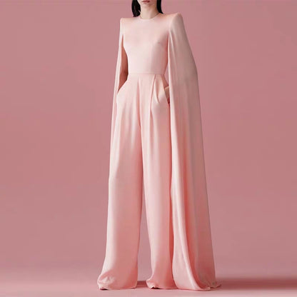 Pink evening dress new high-end atmospheric annual conference jumpsuit ladies show stage evening dress long temperament