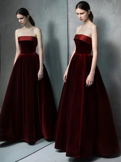Annual party evening dress female simple and elegant bride catwalk red carpet banquet host dress noble and elegant