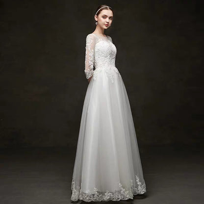 New bride wedding dress covering thick arms simple word shoulder Qidi court style dress temperament lace was thin