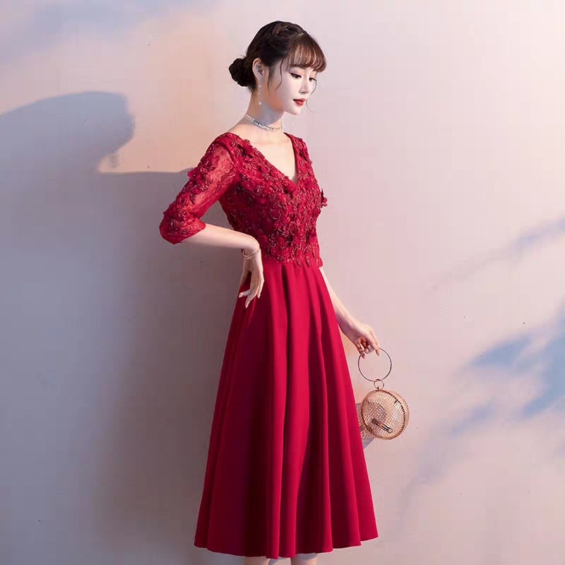 Chinese toast bride new spring summer long-sleeved classic Chinese wind red long wedding dress dress woman