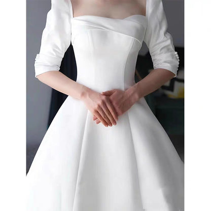 French light wedding dress long-sleeved cover arm new bride welcome yarn heavy-length drag hepburn wind satin