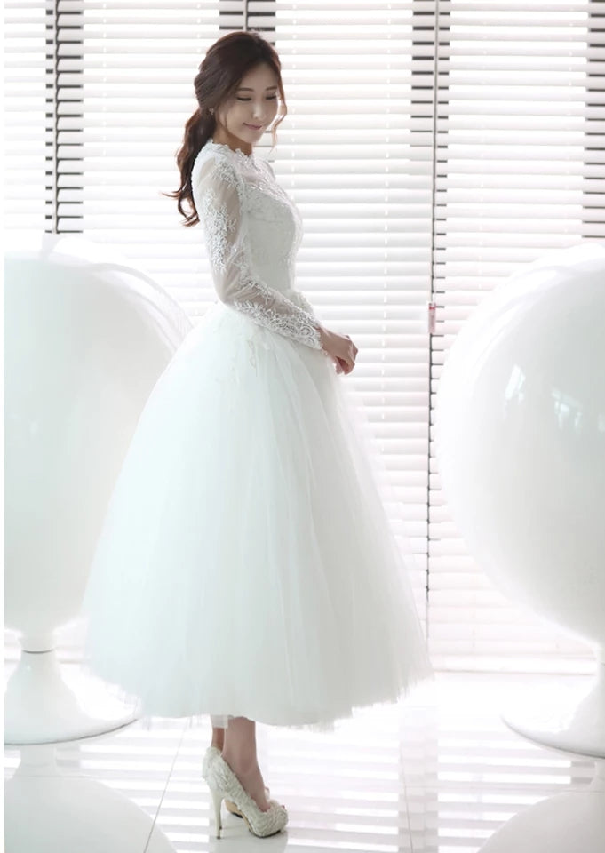Angel's wedding dress Super Fairy Dream Sen Princess Bride Short Long-sleeved wedding dress skirt wholesale 313