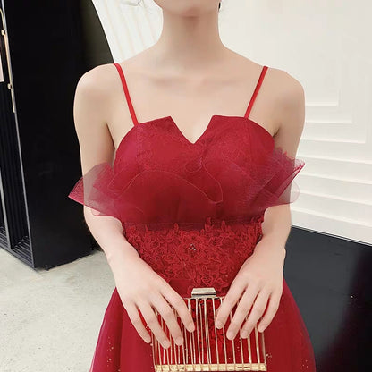 Toast clothing bride 2019 autumn long red sling tube top temperament generous simple marriage thank you feast dress