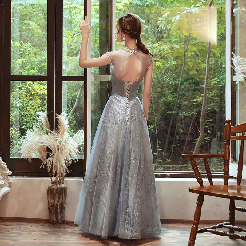 Evening dress female new banquet fashion temperament fairy stand collar host long high-end dream dress