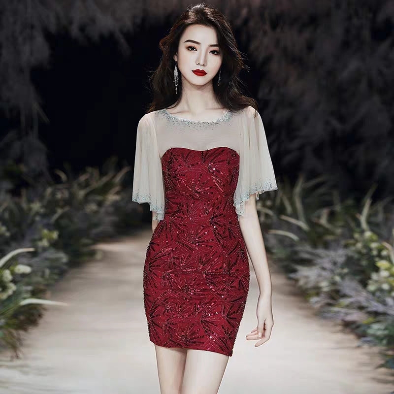 Small evening dress female red short temperament small bride toast clothing back door can usually wear banquet dress