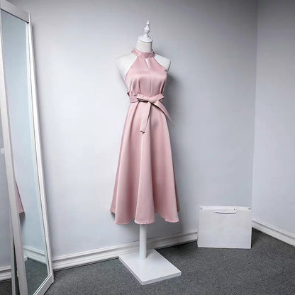 Bridesmaid dress middle long skirt evening dress series pink banquet annual meeting waist dress skirt dress