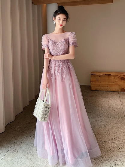 Evening dress new fairy fantasy style banquet temperament pink engagement dress can wear the annual meeting generous